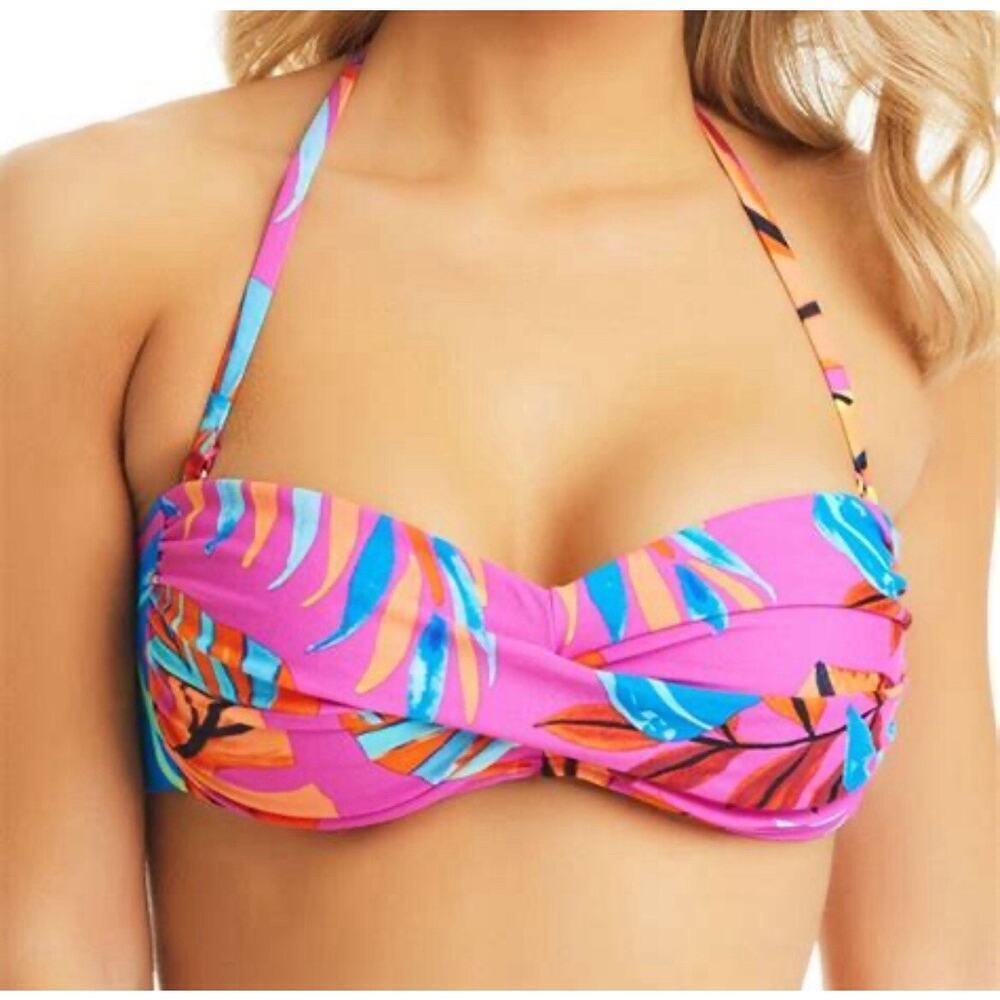 Bar III Women’s Paradise Palms Bandeau Bikini Top in “Magic Magenta” size XS NWT - Picture 2 of 8